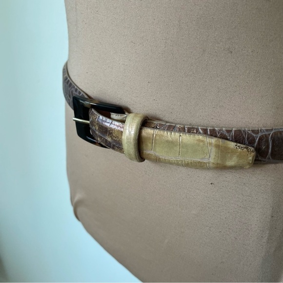 Sandy Duftler Designs Croc Embossed Leather Brown Beige Tortoise Buckle Belt S main image 7